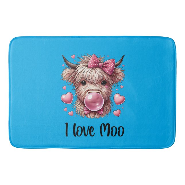 I love moo! cute scottish highland cow bath mat (Front)