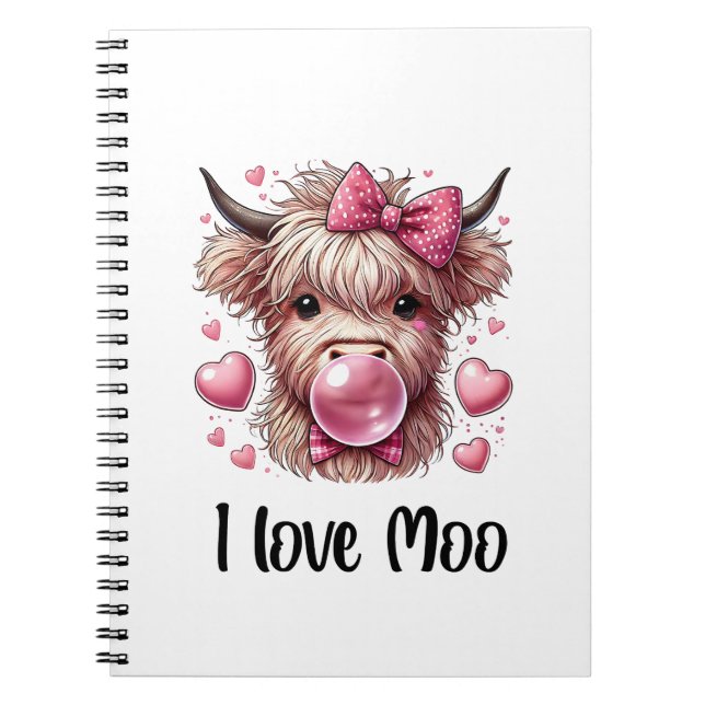 I love moo! cute scottish highland cow notebook (Front)