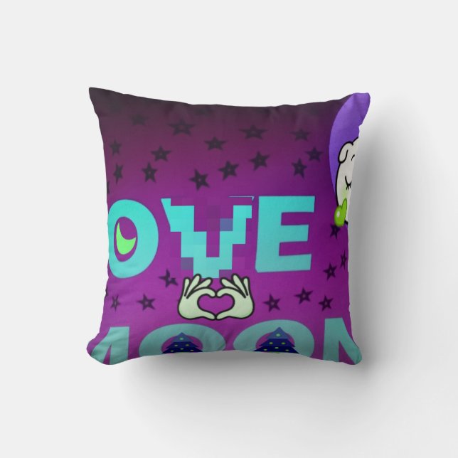 "I Love Moon" – A Whimsical Celestial Art Design Cushion (Front)