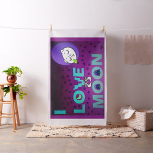 "I Love Moon" – A Whimsical Celestial Art Design Fabric