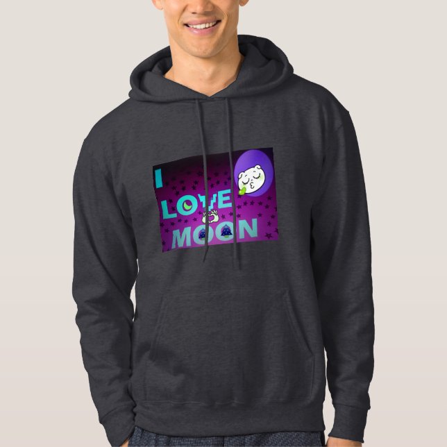 "I Love Moon" – A Whimsical Celestial Art Design Hoodie (Front)