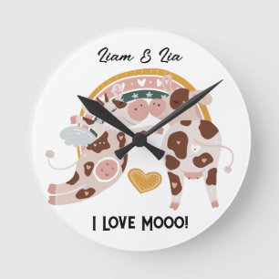 I Love Mooo Cute Cow Customised Gift Him Her Round Clock
