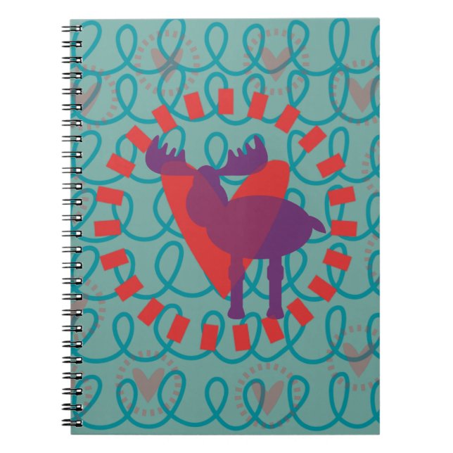 I love Moose Heart Doodle Nature Lover Design Notebook (Front)