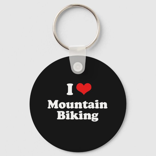 I Love Mountain Biking Tshirt Key Ring (Front)