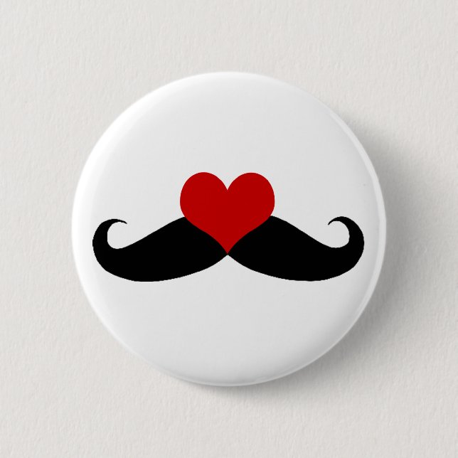 I love Moustaches Black and Red Button (Front)