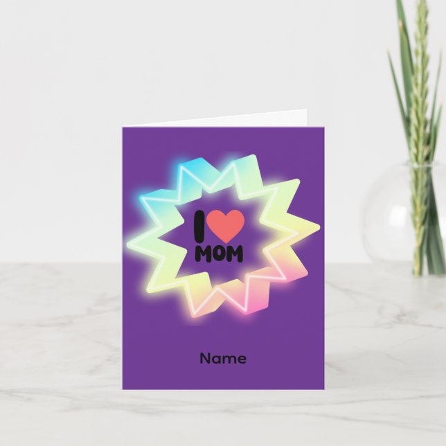 I Love Mum Colourful Neon Star Card (Front)
