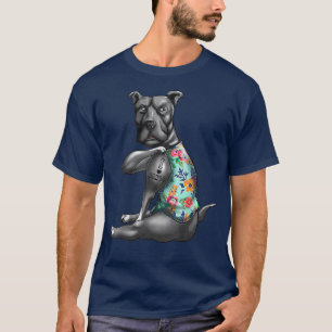 I Love Mum Funny Pitbull Dog Tattoo Flower Mother' T-Shirt