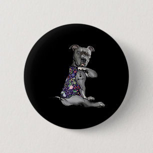 I Love Mum Funny Pitbull Dog Tattoo Flower Mothers 6 Cm Round Badge