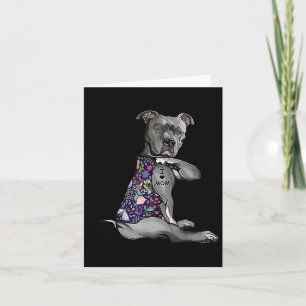 I Love Mum Funny Pitbull Dog Tattoo Flower Mothers Card