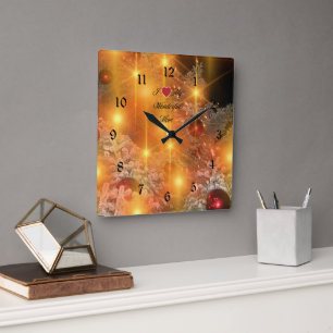 I Love Mum, Golden Christmas, Square Wall Clock