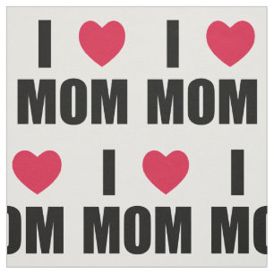 I Love Mum - Red Heart - Black Text Fabric
