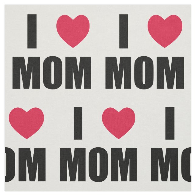 I Love Mum - Red Heart - Black Text Fabric (Swatch)