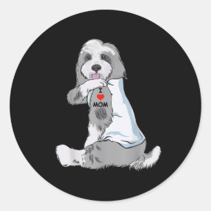 I Love Mum Tattoo Bearded Collie Mum Dog Lover Wom Classic Round Sticker