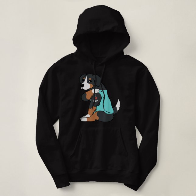 I Love Mum Tattoo Bernese Mountain Dog Funny Mothe Hoodie (Design Front)