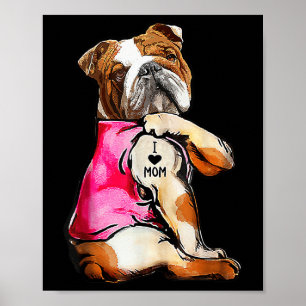 I Love Mum Tattoo Bulldog Dog Lover Women Gifts Bu Poster