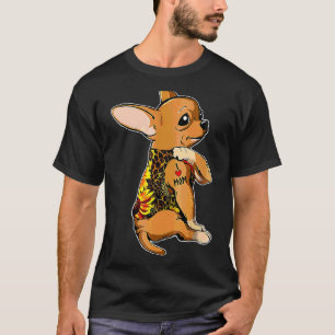 I Love Mum Tattoo Chihuahua Dog Sunflower & Leopa T-Shirt