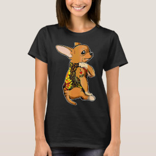 I Love Mum Tattoo Chihuahua Dog  Sunflower & Leopa T-Shirt