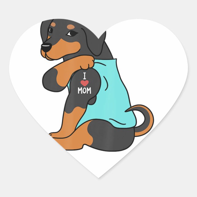 I Love Mum Tattoo Dachshund Funny Mors Day Dog Heart Sticker (Front)