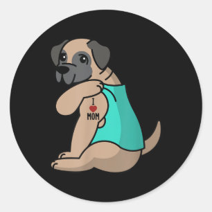 I Love Mum Tattoo English Mastiff Mother Dog  Classic Round Sticker