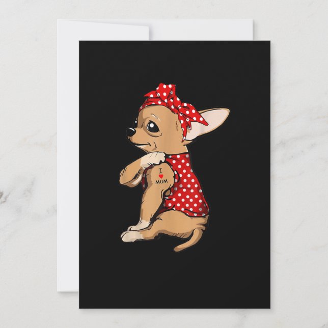 I Love Mum Tattoo Funny Chihuahua Dog Wearing Band Announcement (Front)
