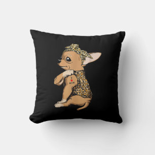 I Love Mum Tattoo Funny Chihuahua Dog With Bandann Cushion
