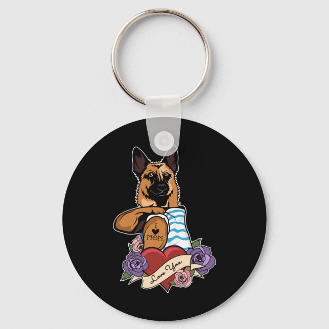 I Love Mum Tattoo I German Shepherd Mum Key Ring (Front)