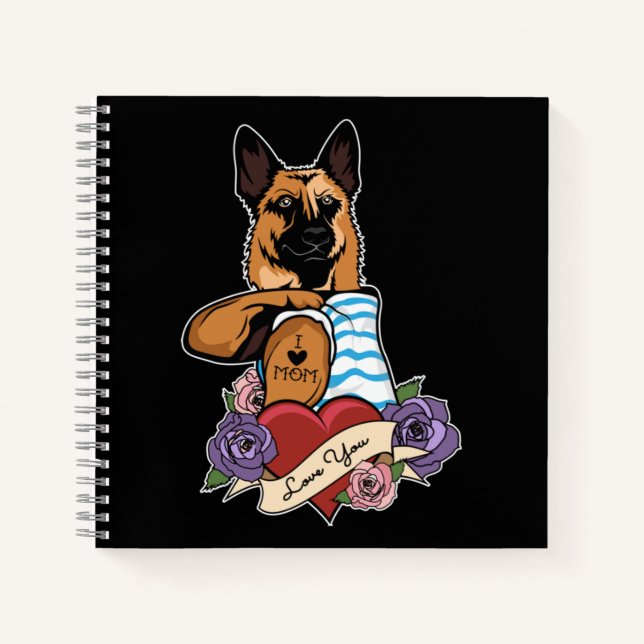 I Love Mum Tattoo I German Shepherd Mum Notebook (Front)