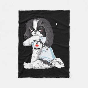 I Love Mum Tattoo Japanese Chin Mum Dog Lover Wome Fleece Blanket