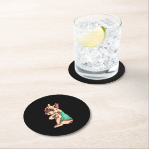 I Love Mum Tattoo Lover Funny French Bulldog Gift Round Paper Coaster