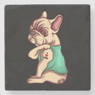 I Love Mum Tattoo Lover Funny French Bulldog Gift Stone Coaster