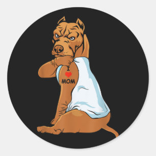 I Love Mum Tattoo Pitbull Mum Dog Lover Women Classic Round Sticker