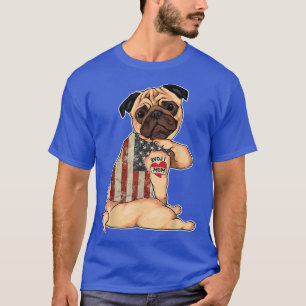 I Love Mum Tattoo Pug Dog  American Flag Mother's  T-Shirt