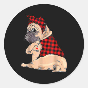 I Love Mum Tattoo Pug Dog Lovers Bandanna Mothers  Classic Round Sticker