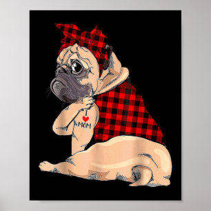 I Love Mum Tattoo Pug Dog Lovers Bandanna Mothers  Poster