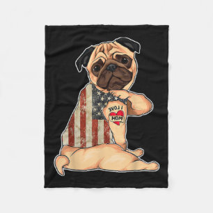 I Love Mum Tattoo Pug Dog Shirt American Flag Moth Fleece Blanket