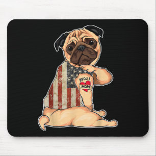 I Love Mum Tattoo Pug Dog Shirt American Flag Moth Mouse Pad
