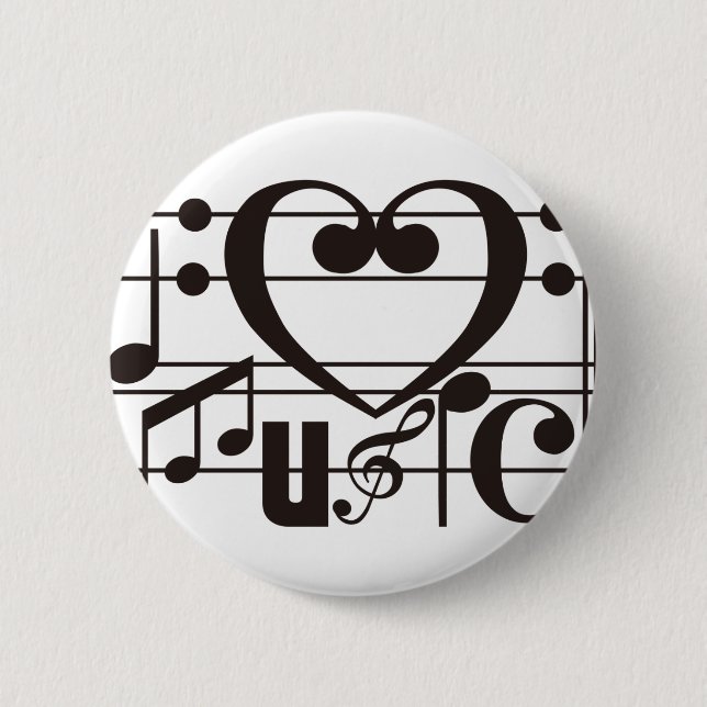 I LOVE MUSIC 6 CM ROUND BADGE (Front)