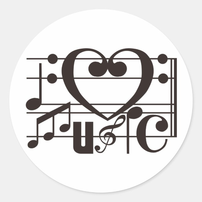 I LOVE MUSIC CLASSIC ROUND STICKER (Front)