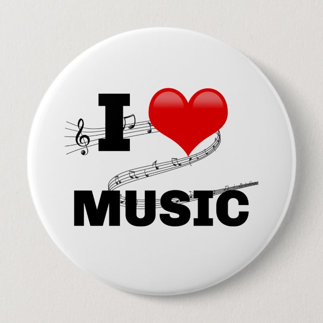 I Love Music, popular design 10 Cm Round Badge (Front)