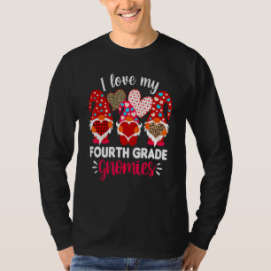I Love My 4th Grade Sweeties Leopard Plaid Gnome T T-Shirt