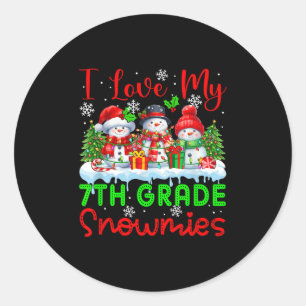 I Love My 7th Grade Snowmies Christmas Teacher Stu Classic Round Sticker