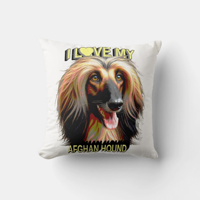 I Love My Afghan Hound – Elegant Dog Lover Design Cushion (Front)