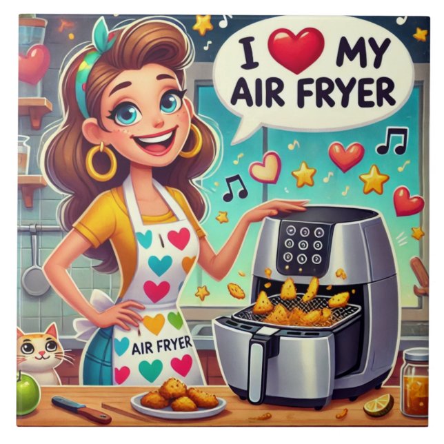  I Love My Air Fryer – Cute Cooking Design Tile (Front)