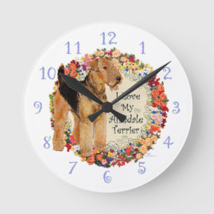I Love My Airedale Round Clock