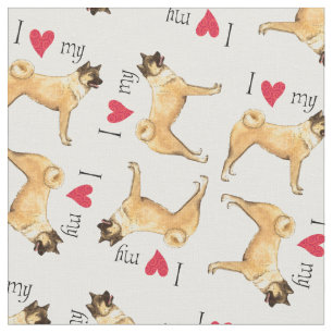 I Love my Akita Fabric