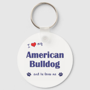 I Love My American Bulldog (Male Dog) Key Ring