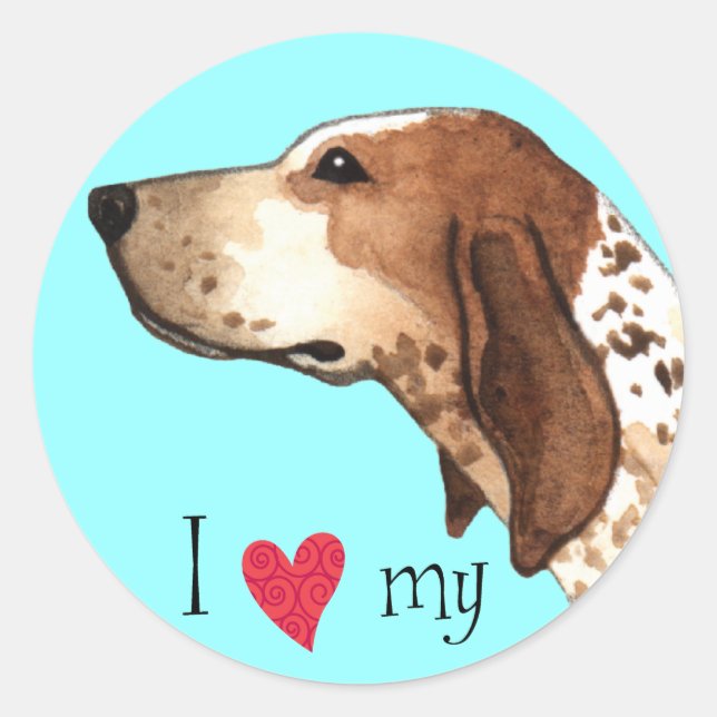 I Love my American English Coonhound Classic Round Sticker (Front)