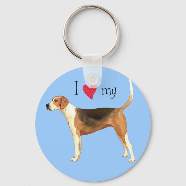 I Love my American Foxhound Key Ring (Front)