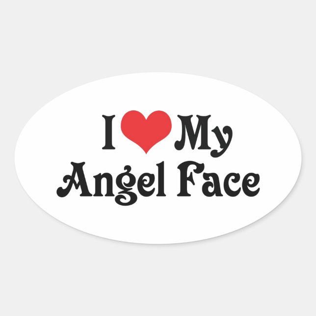 I Love My Angel Face Oval Sticker (Front)