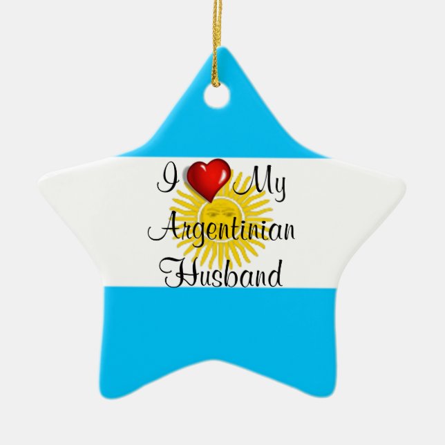 I Love My Argentinian Husband Ceramic Tree Decoration (Front)